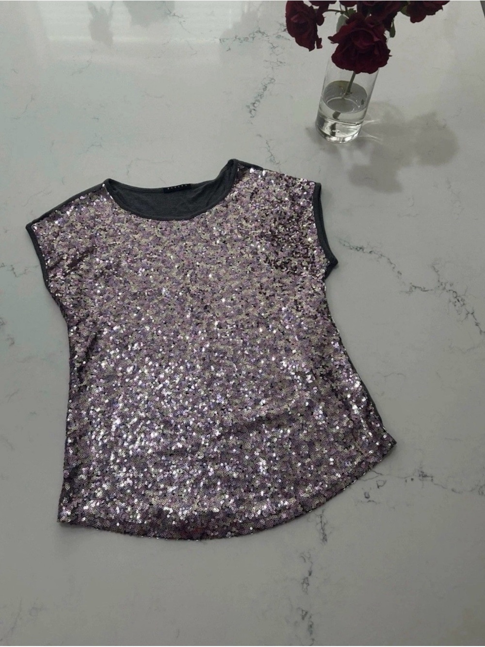 Sisley Lavender Sequin Short Sleeve Top